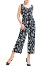 Casual Round Neck Patch Pocket Printed Wide-Leg Jumpsuit