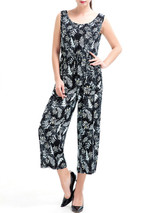 Casual Round Neck Patch Pocket Printed Wide-Leg Jumpsuit