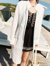 Casual Fringe Longline Patchwork Hollow Out Plain Kimono