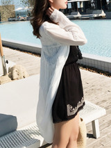 Casual Fringe Longline Patchwork Hollow Out Plain Kimono