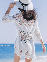 Casual Round Neck See-Through Crochet Lace Plain Tunic