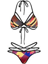 Casual Halter Hot Strappy Contrast Trim Printed Bikini