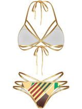 Casual Halter Contrast Trim Printed Alluring Strappy Bikini