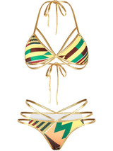 Casual Halter Contrast Trim Printed Alluring Strappy Bikini