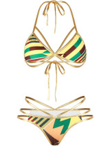 Casual Halter Contrast Trim Printed Alluring Strappy Bikini