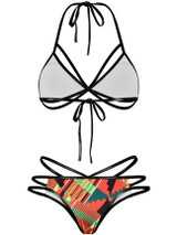 Casual Sexy Halter Strappy Contrast Trim Printed Bikini