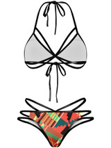 Casual Sexy Halter Strappy Contrast Trim Printed Bikini
