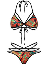 Casual Sexy Halter Strappy Contrast Trim Printed Bikini