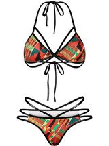 Casual Sexy Halter Strappy Contrast Trim Printed Bikini