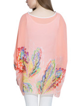 Casual Round Neck See-Through Printed Batwing Sleeve Tunic