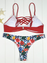 Casual Spaghetti Strap Floral Hollow Out Bikini