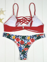 Casual Spaghetti Strap Floral Hollow Out Bikini
