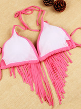 Casual Halter Fringe Color Block Printed Bikini