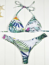 Casual Halter Tropical Leaf Printed Triangle Bikini