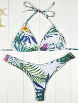 Casual Halter Tropical Leaf Printed Triangle Bikini