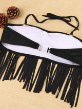Casual Halter Fringe Tiny Flower Printed Bikini