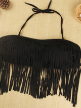 Casual Halter Fringe Tiny Flower Printed Bikini