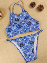 Casual Spaghetti Strap Strappy-Back Printed Bikini