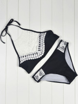 Casual Halter Decorative Lace Hollow Out Bikini