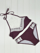 Casual Halter Decorative Lace Hollow Out Bikini