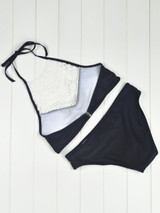 Casual Halter Decorative Lace Hollow Out Bikini