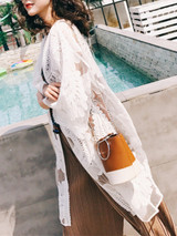 Casual Longline See-Through Crochet Plain Kimono