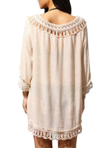 Casual Deep V-Neck See-Through Crochet Plain Tunic