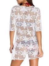 Casual V-Neck See-Through Plain Half Sleeve Tunic