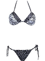 Casual Black White Halter Animal Printed Bikini