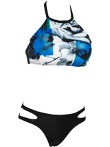 Casual Halter Cutout Abstract Print Bikini