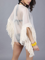 Casual V-Neck Fringe See-Through Plain Tunic