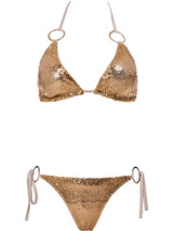 Casual Sparkling Halter Decorative Hardware Sequin Plain Triangle Bikini