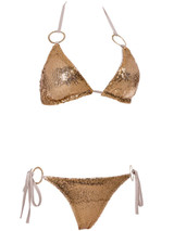 Casual Sparkling Halter Decorative Hardware Sequin Plain Triangle Bikini