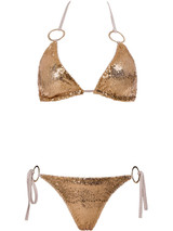 Casual Sparkling Halter Decorative Hardware Sequin Plain Triangle Bikini
