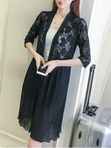 Casual Patchwork Hollow Out Plain Kimono