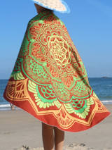 Casual Green Gradient Round Beach Shawl