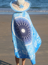 Casual Blue Gradient Boho Round Beach Shawl