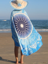 Casual Blue Gradient Boho Round Beach Shawl
