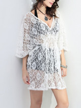 Casual Deep V-Neck Lace See-Through Plain Tunic