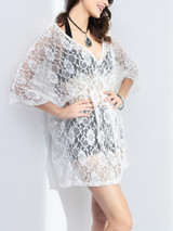 Casual Deep V-Neck Lace See-Through Plain Tunic