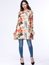 Casual Colorful Split Neck Pocket Floral Blouse