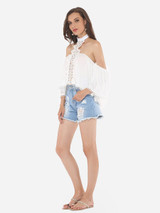 Casual Hollow Out Patchwork Plain Loose Fitting Dramatic Awesome Halter Blouse