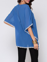 Casual Hollow Out Lace Batwing Designed Round Neck Blouse Casual Hollow Out Lace Batwing Designed Round Neck Blouse