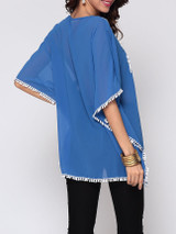 Casual Hollow Out Lace Batwing Designed Round Neck Blouse