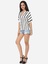 Casual Striped Batwing Elegant V Neck Blouse