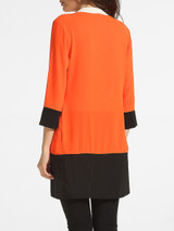 Casual Single Breasted Band Collar Chiffon Color Block Patchwork Blouse