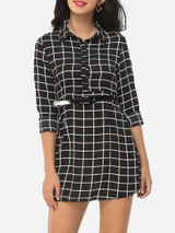 Casual Plaid Single Breasted Designed Polo Collar Blouse