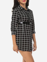 Casual Plaid Single Breasted Designed Polo Collar Blouse