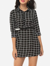 Casual Plaid Single Breasted Designed Polo Collar Blouse