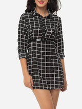 Casual Plaid Single Breasted Designed Polo Collar Blouse